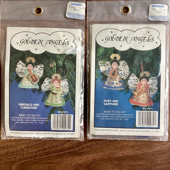 VTG Lot of 2 Willmaur Crafts Golden Angels Kits Cross Stitch Christmas Ornaments - Picture 1 of 11